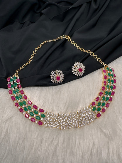 AD Color Stone Dainty Short Necklace - Gold