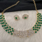 AD Color Stone Dainty Short Necklace - Green