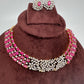 AD Color Stone Dainty Short Necklace - Red