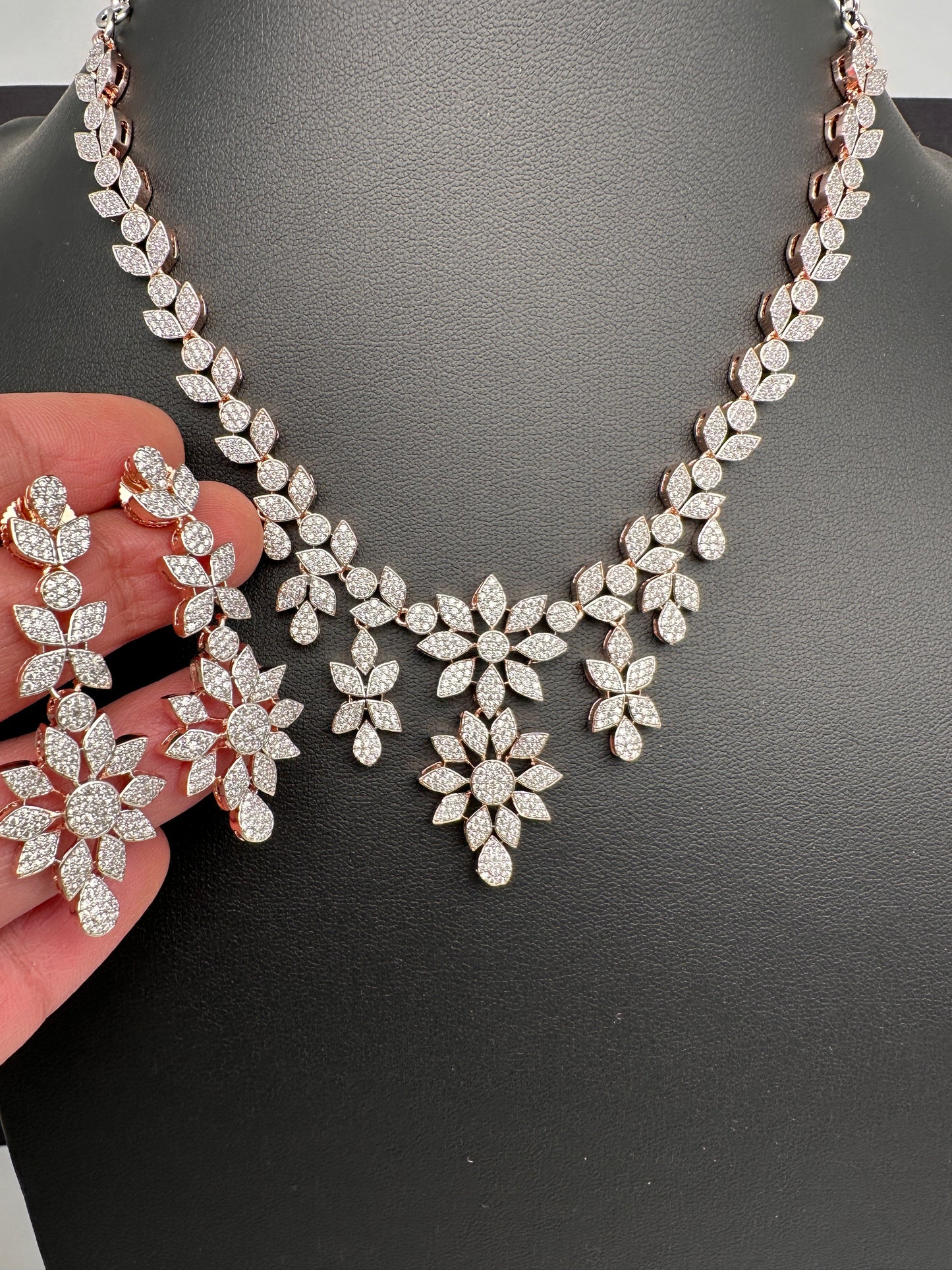 Rose Gold AD Leaf Necklace