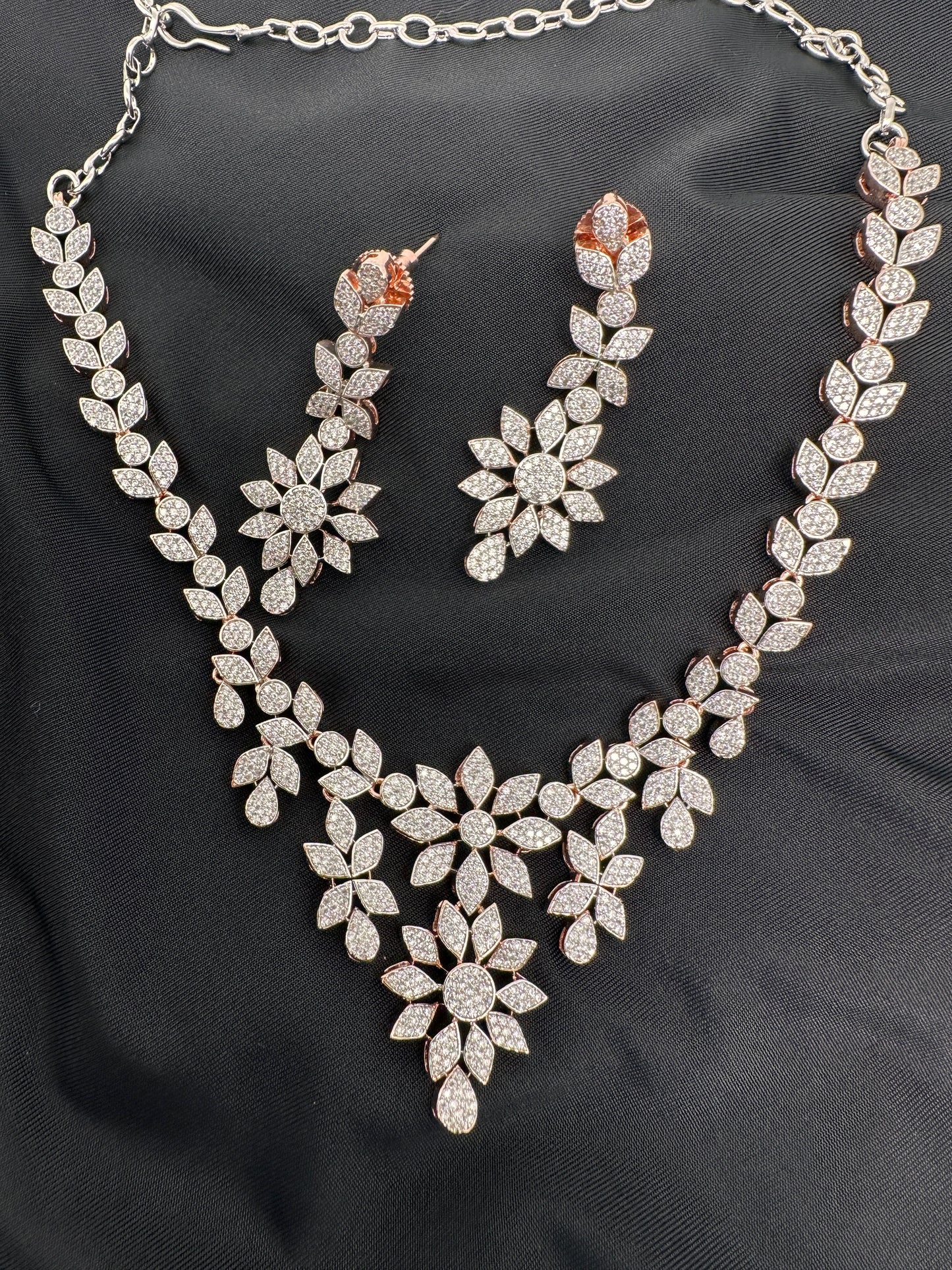 Rose Gold AD Leaf Necklace