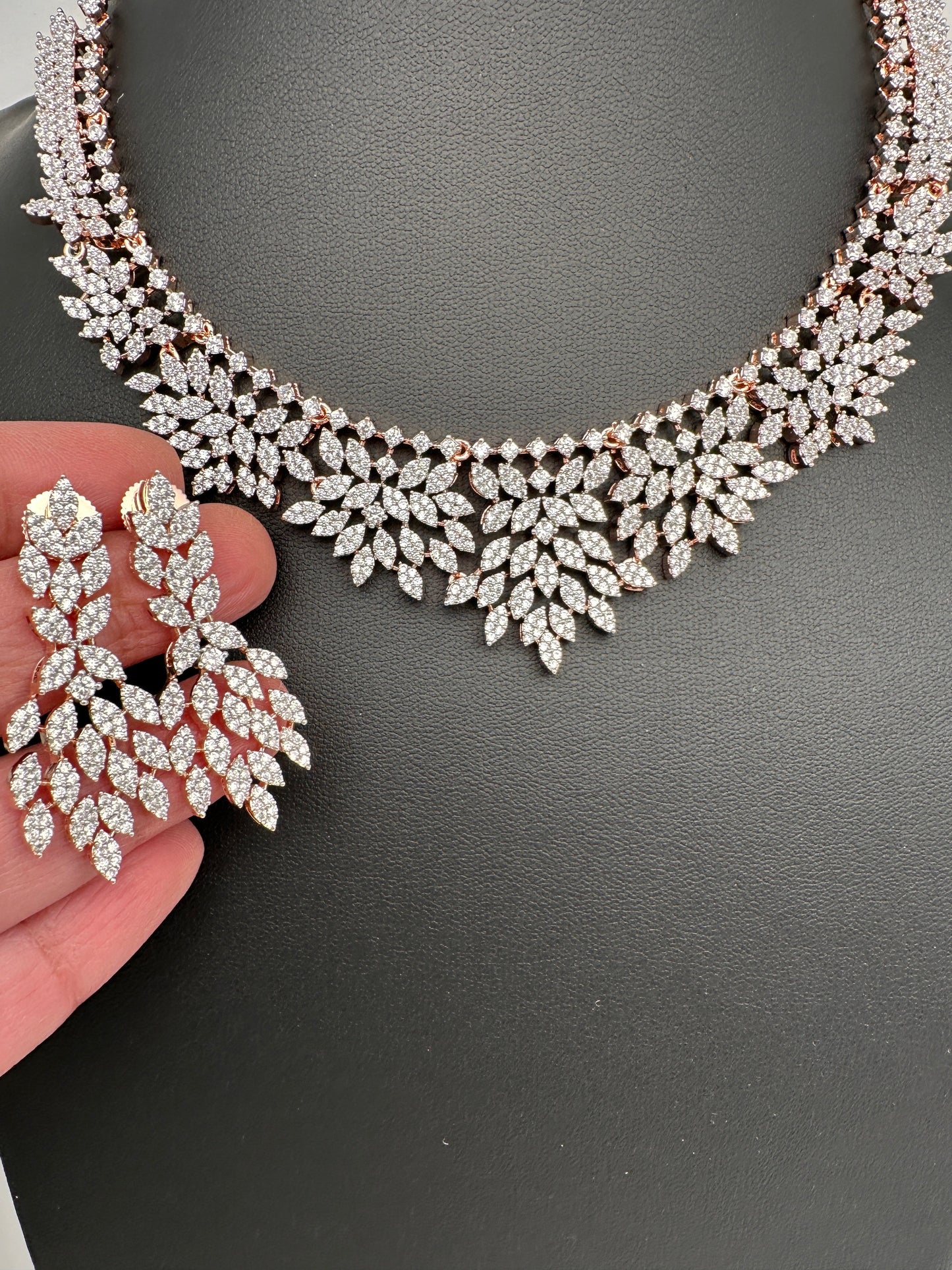 Rose Gold AD Leaf Necklace
