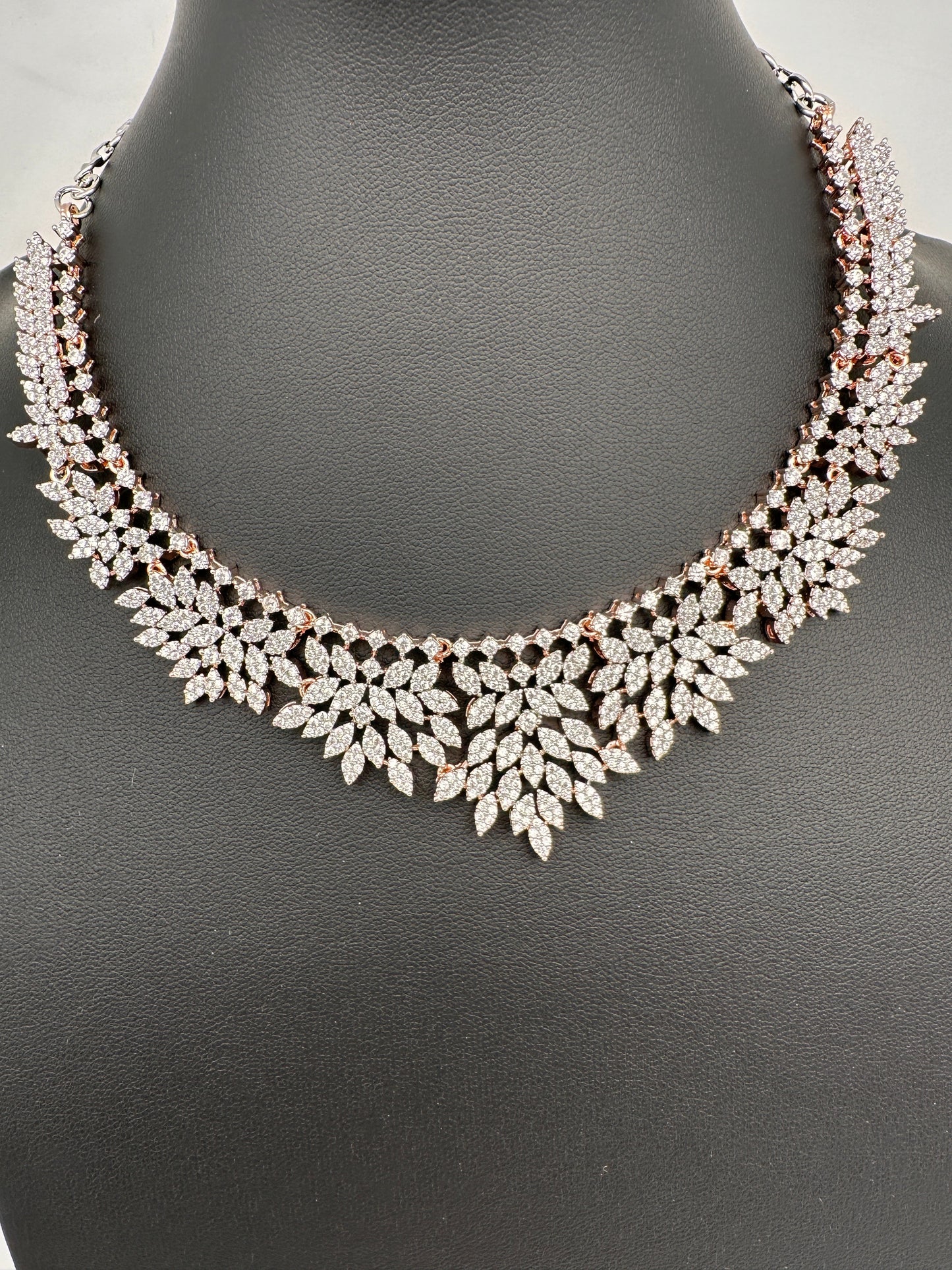 Rose Gold AD Leaf Necklace
