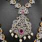 AD Diamond Finish Ganga Jamuna Polish Peacock Long Short Necklace Combo Set