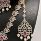 AD Diamond Finish Ganga Jamuna Polish Peacock Long Short Necklace Combo Set
