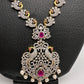 AD Diamond Finish Ganga Jamuna Polish Peacock Long Short Necklace Combo Set