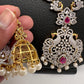 AD Diamond Finish Ganga Jamuna Polish Peacock Long Short Necklace Combo Set