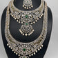 AD Emerald Diamond Finish Ganga Jamuna Polish Peacock Long Short Necklace Combo Set