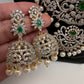 AD Emerald Diamond Finish Ganga Jamuna Polish Peacock Long Short Necklace Combo Set
