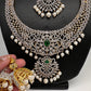 AD Emerald Diamond Finish Ganga Jamuna Polish Peacock Long Short Necklace Combo Set