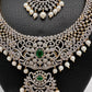 AD Emerald Diamond Finish Ganga Jamuna Polish Peacock Long Short Necklace Combo Set