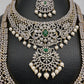 AD Emerald Diamond Finish Ganga Jamuna Polish Peacock Long Short Necklace Combo Set