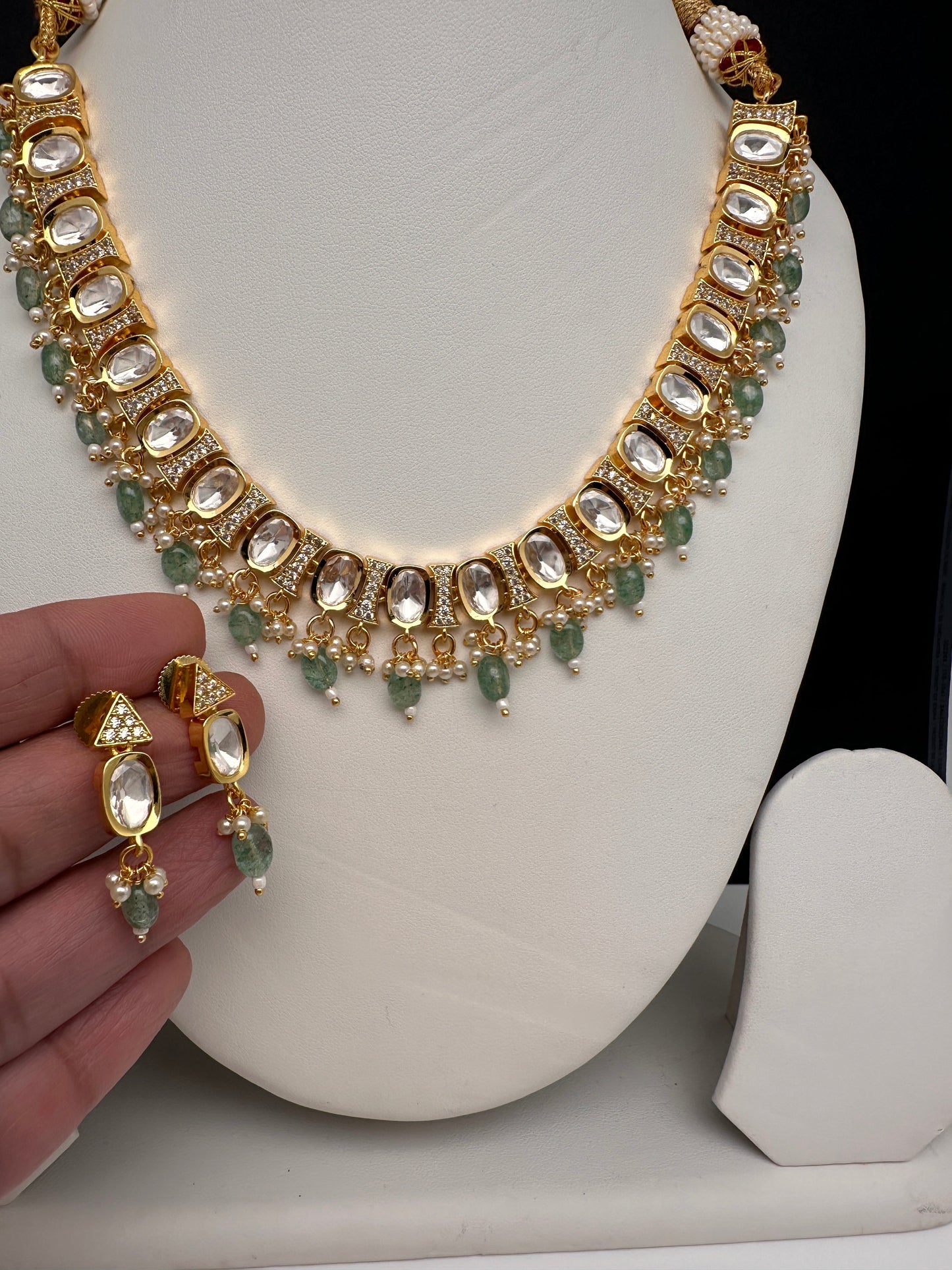 Moissanite Clear Stone Emerald Beads Short Necklace
