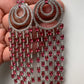 AD Wine Red Stone Long Earrings in Silver Polish
