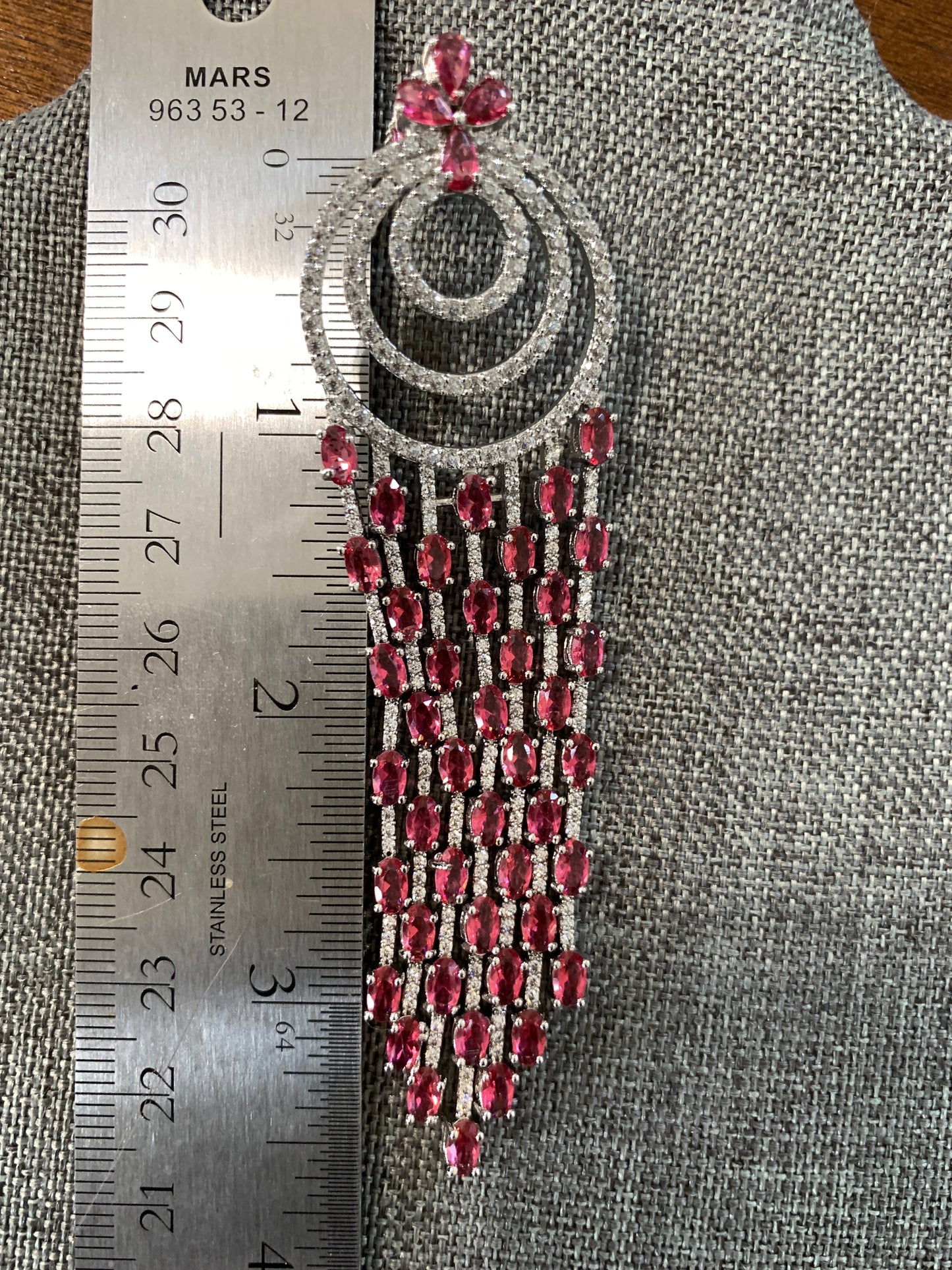 AD Wine Red Stone Long Earrings in Silver Polish
