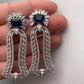 AD Blue Stone Bell Pattern Earrings in Silver Polish
