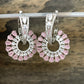 AD Pink Stone Bali Hoop Pattern Earrings in Silver Polish