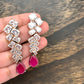 AD Earrings with Pink Stone Dual Polish in  Victorian and Silver