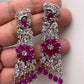 AD and Pink Stone Earrings in Silver Polish