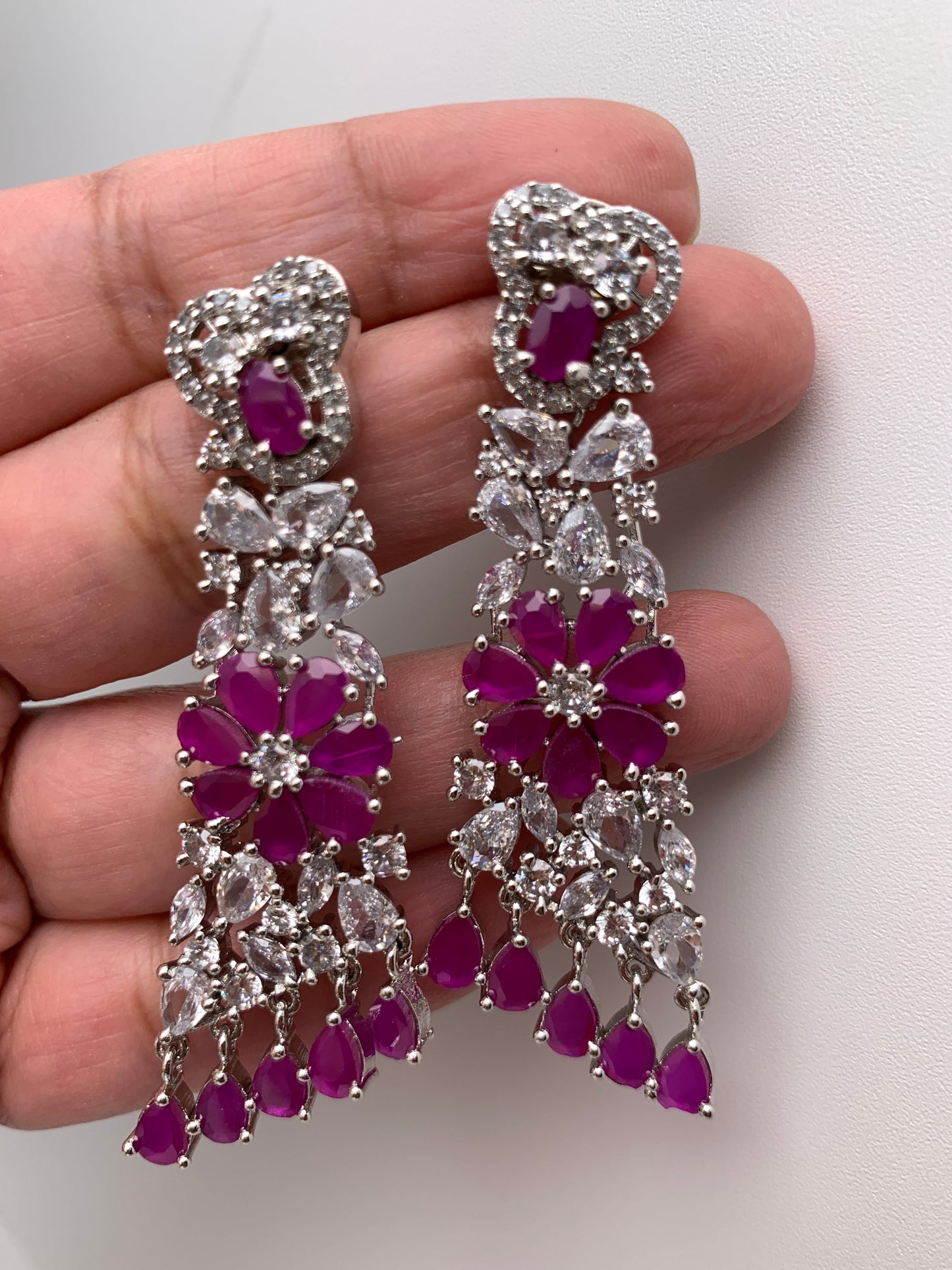 AD and Pink Stone Earrings in Silver Polish