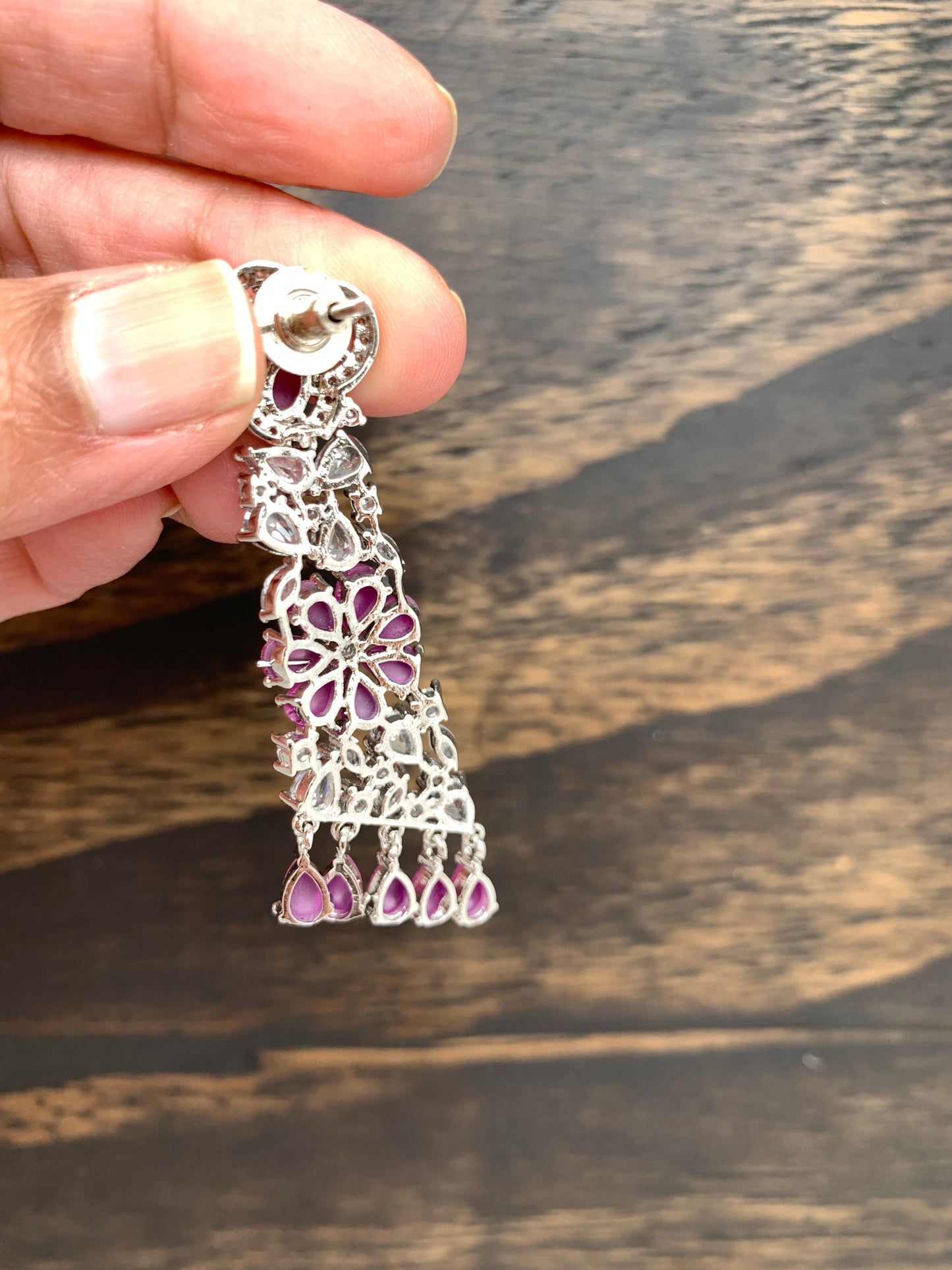 AD and Pink Stone Earrings in Silver Polish