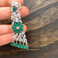 AD and Green Stone Earrings in Silver Polish