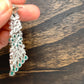 AD and Green Stone Earrings in Silver Polish