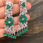 AD and Green Stone Earrings in Silver Polish