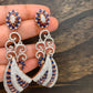 AD and Blue Stone Long Earrings in Rose Gold Polish