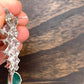 AD Earrings with Green Stone in Silver Polish