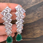 AD Earrings with Green Stone in Silver Polish