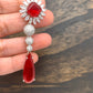 AD Earrings with Red Stone in Silver Polish