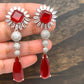AD Earrings with Red Stone in Silver Polish