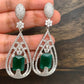 AD Earrings with Green Stone in Silver Polish