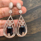 AD Earrings with Blue Stone in Rose Gold Polish