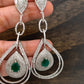 AD Earrings with Green Stone Silver Polish