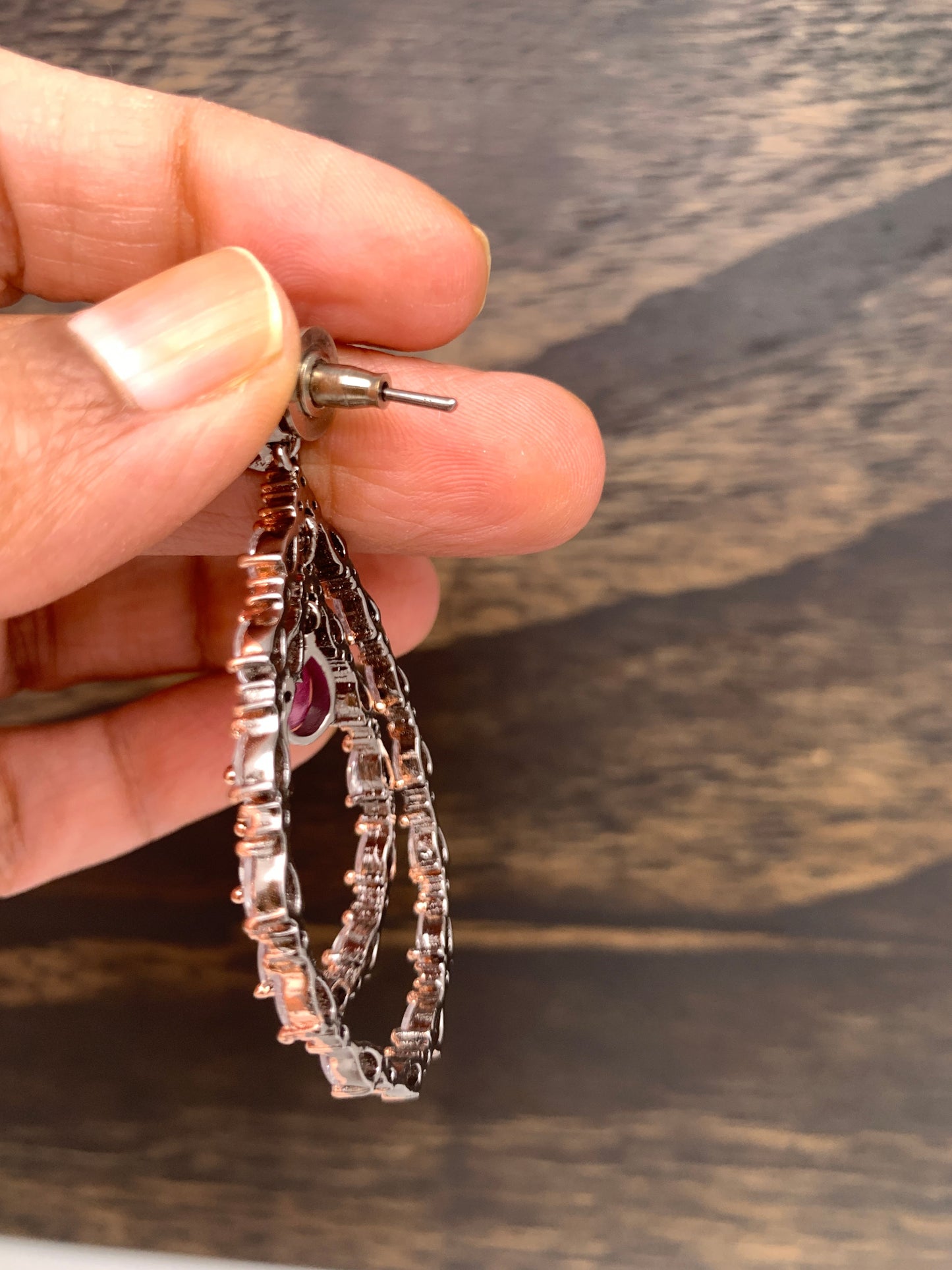AD Earrings with Pink Stone and Dual Tone Polish