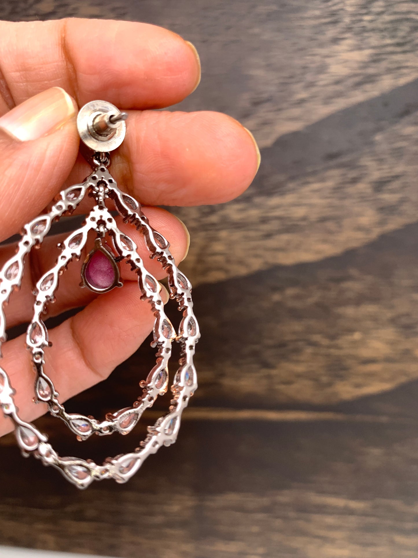 AD Earrings with Pink Stone and Dual Tone Polish