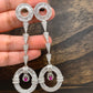 AD Long Earrings with Pink Stone in Silver Polish