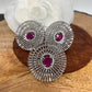 AD Pink Stone Earrings with Ring in Silver Polish
