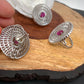 AD Pink Stone Earrings with Ring in Silver Polish