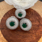 AD Green Stone Earrings with Ring in Silver Polish