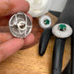 AD Green Stone Earrings with Ring in Silver Polish