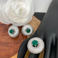 AD Green Stone Earrings with Ring in Silver Polish