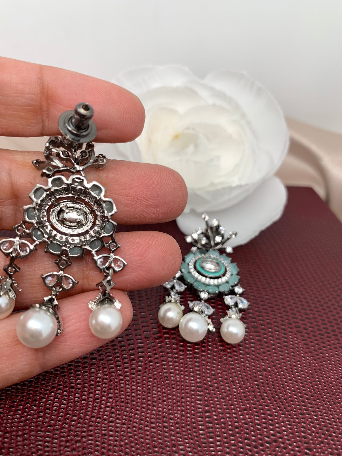 AD Mint Green Stone victorian polish Earrings