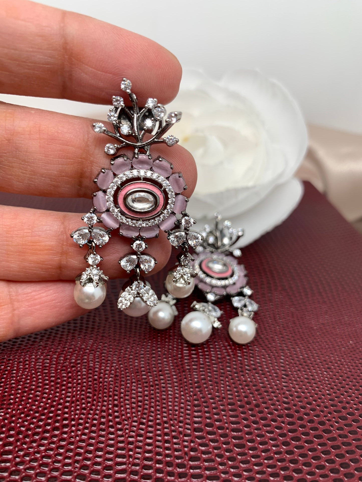 AD Pink Stone victorian polish Earrings