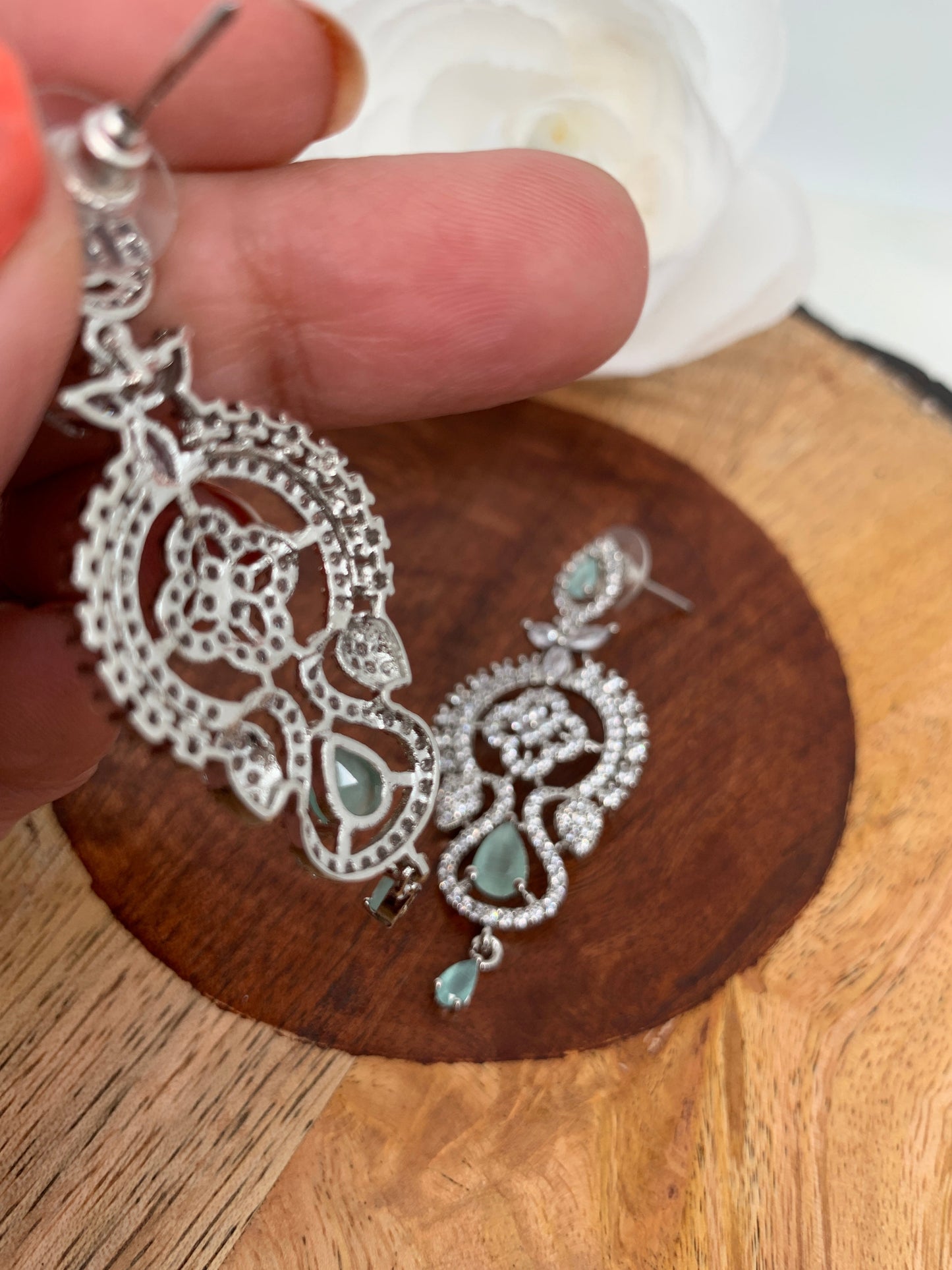 Simple AD Mint Green Silver Polish Earrings