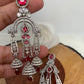 AD Wine Red Chandelier Silver Polish Earrings