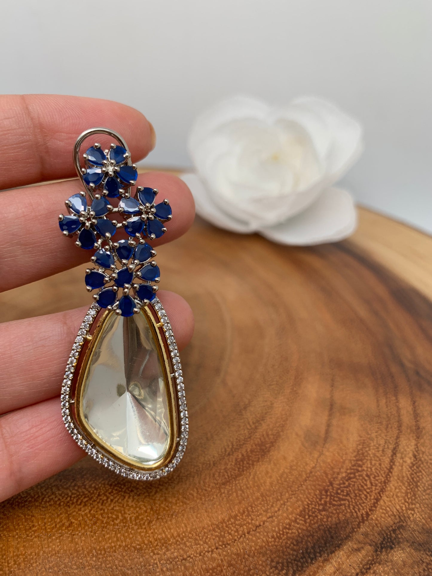 Moissanite Blue Stone Silver Polish Earrings