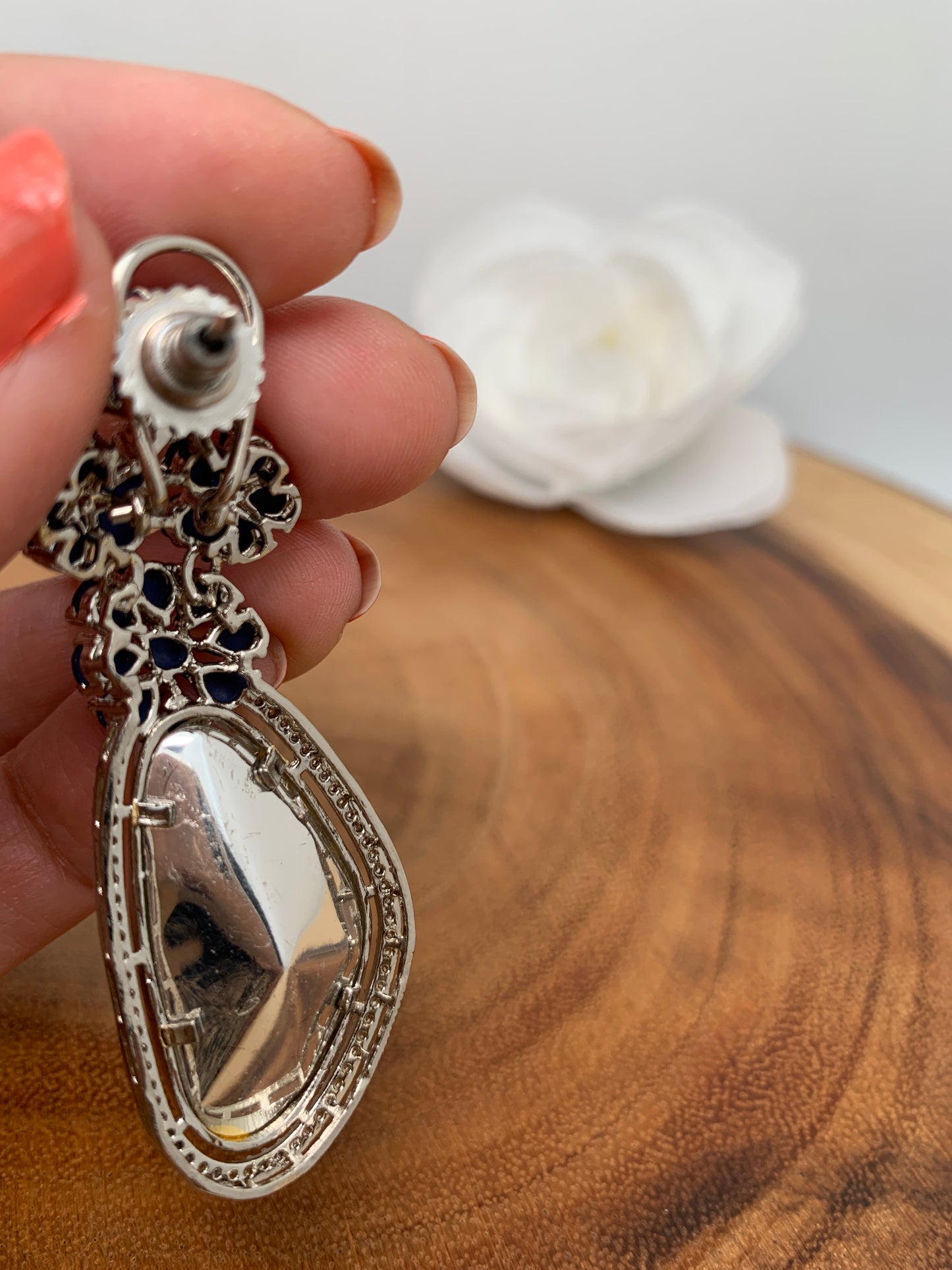 Moissanite Blue Stone Silver Polish Earrings